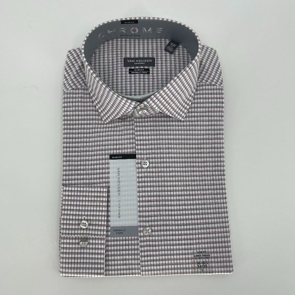Van Heusen Other - Van Heusen Men's Slim-Fit Button-Down Check White, Pink & Gray Dress Shirt 16-16